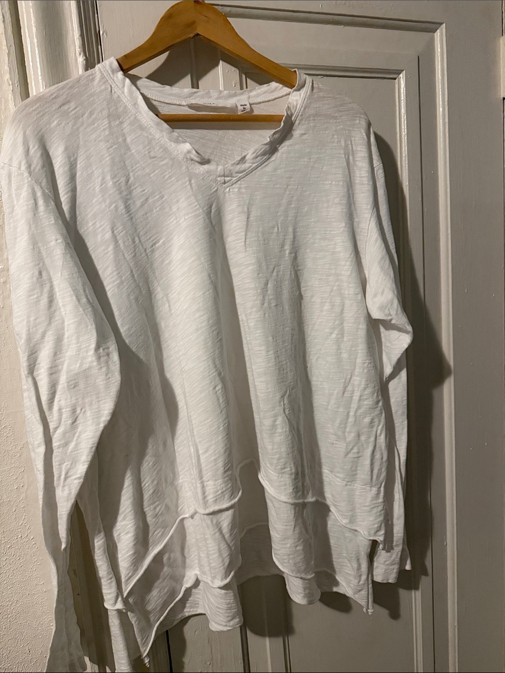 Wilt White Raw-Hem Layered V-Neck Sweatshirt